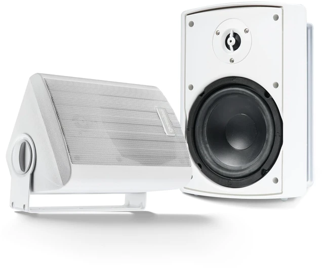 Main image of 4" Outdoor Wall-Mount Speakers, Pair, White (GHSI-W400BT-PR-WHT) 4" outdoor wall-mount speakers, pair - IP44 all-weather - Bluetooth & AUX - remote, no amp needed