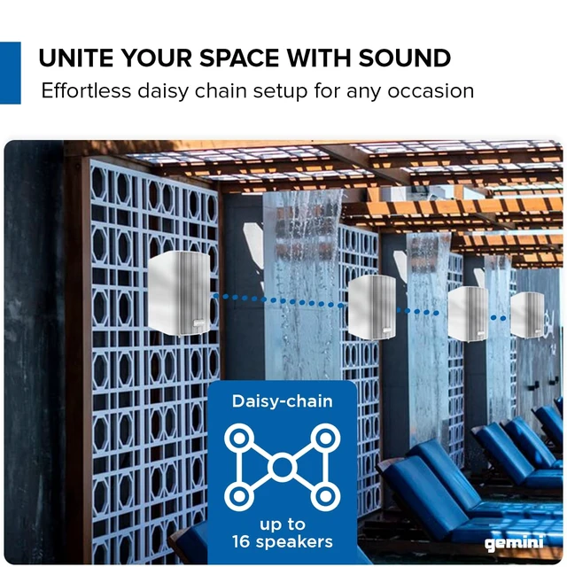 Alt view image 3 of 7 - 4" Outdoor Wall-Mount Speakers, Pair, White (GHSI-W400BT-PR-WHT) 4" outdoor wall-mount speakers, pair - IP44 all-weather - Bluetooth & AUX - remote, no amp needed