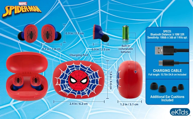 Alt view image 5 of 7 - Spiderman Wireless Earbuds with Mic, Bluetooth Earbuds with Charging Case