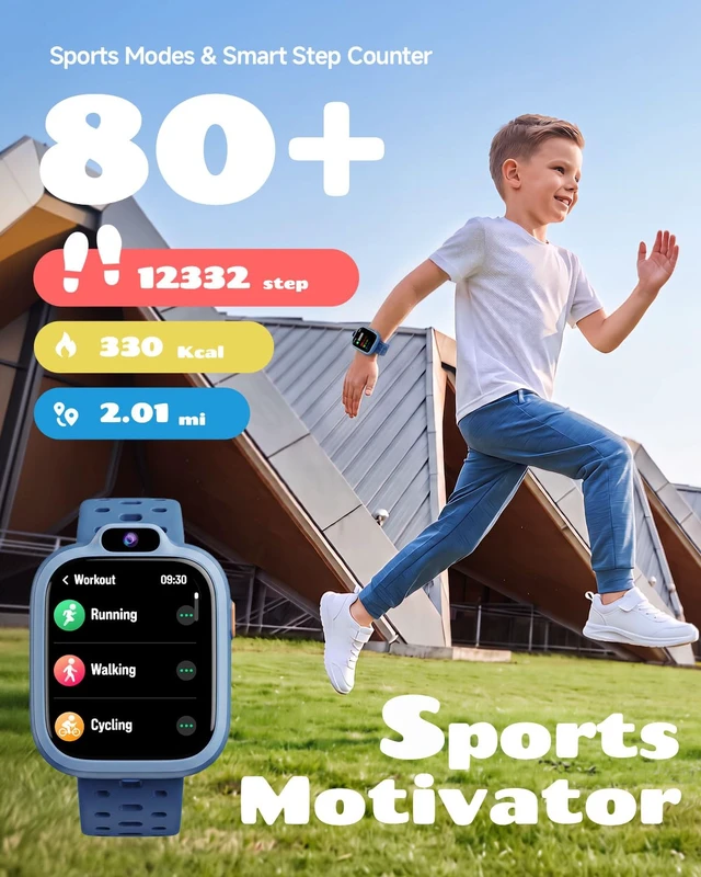 Alt view image 3 of 7 - Kids Smart Watch, Fitness Watch with Camera for Boys Girls 3-14 Pedometer, IP68 Waterproof, Heart Rate, Sleep Tracker, Puzzle Games, MP3, Video, Photo, Alarm, 80+ Sports, 100+ Dials, Gift