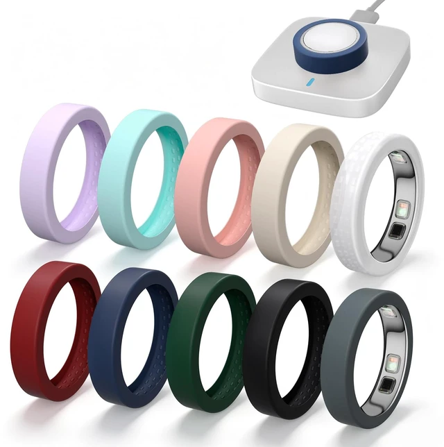 Main image of 10 Pack Ring Cover Compatible with Oura Ring 5 Support Charging with Cover on, anti-scratch ultra-thin silicone, non-slip, anti-yellowing, assorted colors, skin-friendly