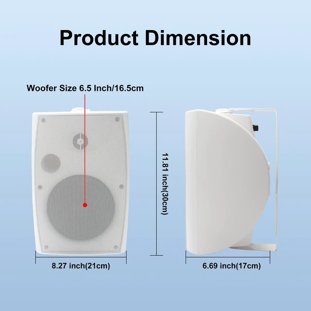 Alt view image 4 of 7 - 400W 6.5 Inch Passive Outdoor Speakers Wired Waterproof,2 Way Wall Mounted Speakers with Powerful Bass for Patio Home Indoor Poolside Deck Backyard (Pair,White)
