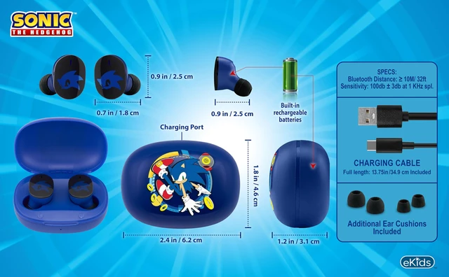 Alt view image 4 of 7 - Sonic The Hedgehog Wireless Earbuds with Mic, Bluetooth Earbuds for Kids