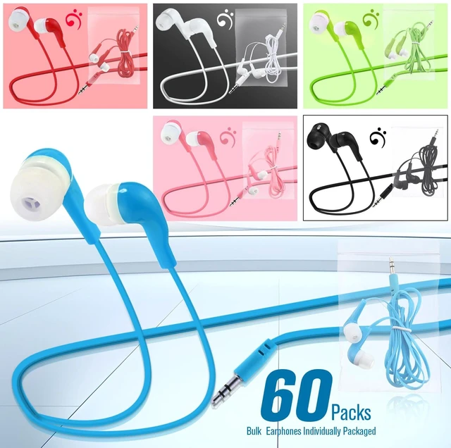 Alt view image 2 of 7 - 60 Pack Wired Earbuds Bulk with 3.5mm Jack, Multicolored In-ear Headphones for Classroom, Individually Bagged Earphones Bulk for School Students, Kids Supplies