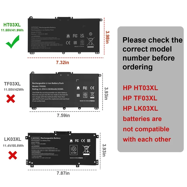 Alt view image 2 of 7 - HT03XL Battery for HP L11119-855 Pavilion 15-CS 15-DA 15-DB 15-DW Series 15-CS0053CL 15-DW0033NR 15-DA0014DX 14-CE 14-CF 14-DF 17-by 17-CA Series, 14M-DH0003DX 14M-DH1003DX
