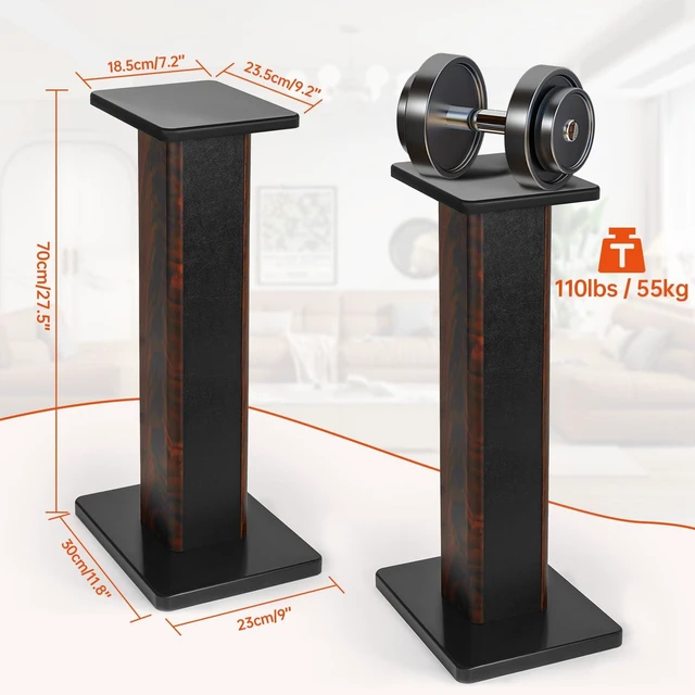 Alt view image 2 of 7 - Pair-27.5 Inch (70CM)-Wood Speaker Stands, 110lbs Weight Capacity for Home-Cinema HiFi Desktop and Satellite Speakers Monitor Stands, Enhanced Audio Listening Experience for Home Theaters