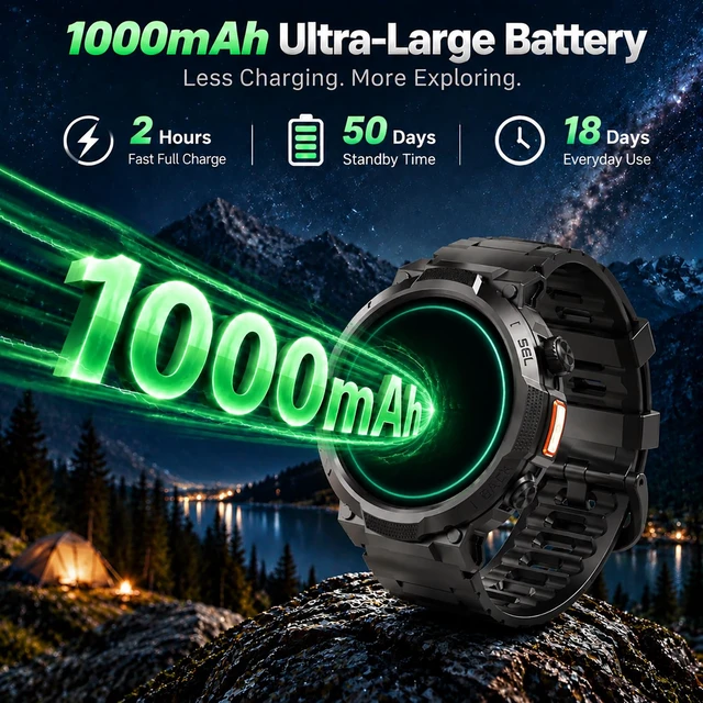 Alt view image 3 of 7 - Military Smart Watch for Men, 50+ Day Battery Life, Bluetooth Call 1.53" HD, 110+ sports modes, heart rate/sleep monitor, IP68 waterproof, Fitness Watch with LED Flashlight for iOS/Android