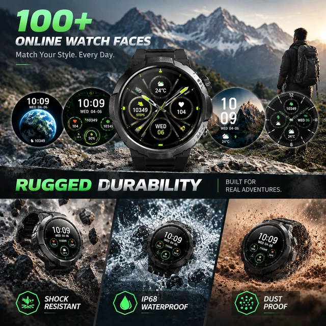 Alt view image 7 of 7 - Military Smart Watch for Men, 50+ Day Battery Life, Bluetooth Call 1.53" HD, 110+ sports modes, heart rate/sleep monitor, IP68 waterproof, Fitness Watch with LED Flashlight for iOS/Android