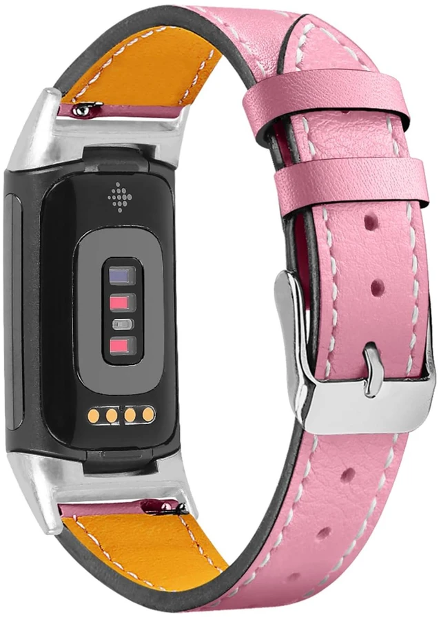 Main image of Leather Bands Compatible with Fitbit Charge 6/Charge 5, Replacement Genuine Leather Straps for Women Men