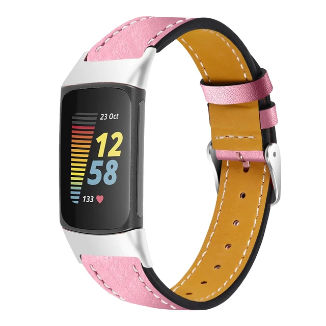 Alt view image 2 of 6 - Leather Bands Compatible with Fitbit Charge 6/Charge 5, Replacement Genuine Leather Straps for Women Men