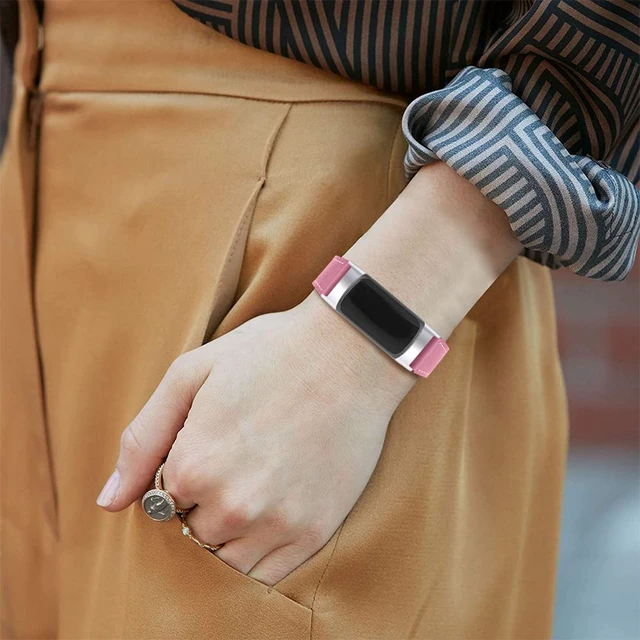 Alt view image 6 of 6 - Leather Bands Compatible with Fitbit Charge 6/Charge 5, Replacement Genuine Leather Straps for Women Men