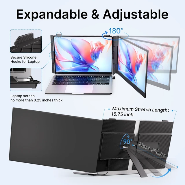 Alt view image 7 of 7 - Laptop Screen Extender - Ultra-Thin 1.3lbs 14" FHD IPS Dual Portable Monitor Extension for Laptop, Attachment Plug & Play for 13-17" Laptops, Second Extra Travel Display for Windows/Mac/Android