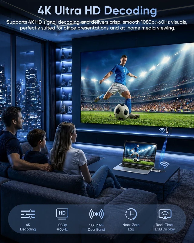 Alt view image 3 of 7 - Wireless HDMI Transmitter and Receiver 328FT/100M Real-Time LCD Display Plug&Play,Dynamic LCD Screen, 4K Decode 1080P Output, 2.4G+5G, Wireless HDMI Extender for Laptop PC,Projector,TV Box,Monitor