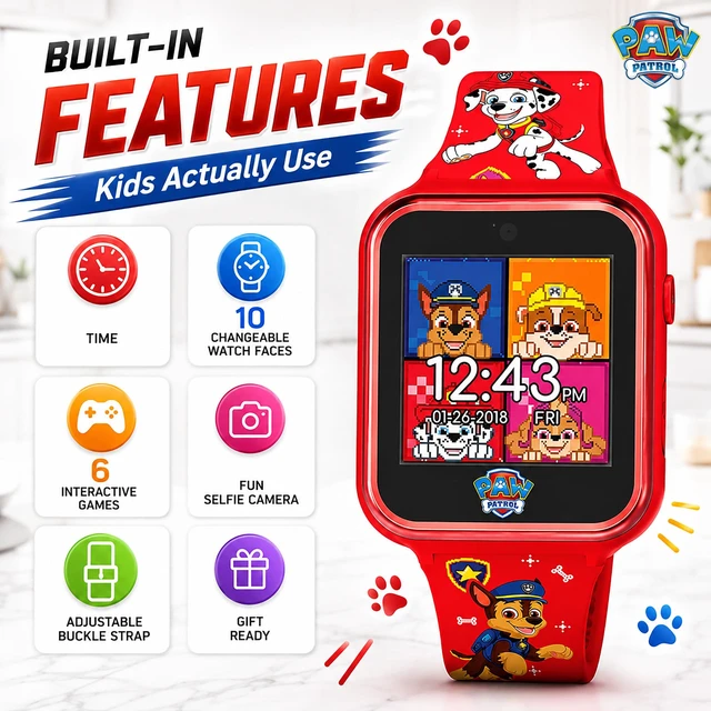 Alt view image 4 of 7 - Paw Patrol Smart Watch with Camera for Kids and Toddlers - Interactive Smartwatch for Boys & Girls Featuring Games, Voice Recorder, Calculator, Pedometer, Alarm, Stopwatch, with USB Cable