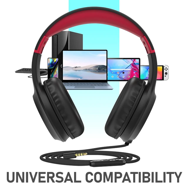 Alt view image 6 of 7 - Kids Headphones with 3.5mm Laced Cables, Children & Teens Over The Ear Foldable Adjustable Headset w/Built-in Mic for Smartphones/PC/Tablet/Laptop/School (Max Volume 85dB) - Black/Red