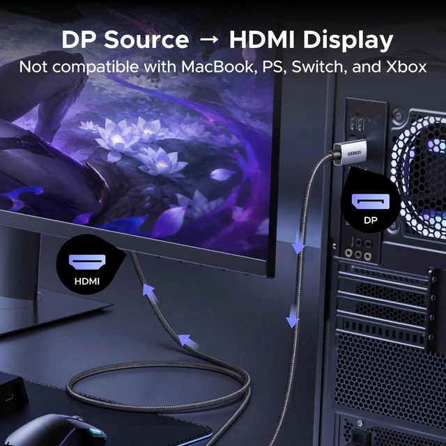 Alt view image 5 of 7 - 8K@60Hz Active Display Port to HDMI Unidirectional Cable, 10FT DP 1.4 to HDMI 2.1, 4K@240Hz 2K@240Hz 32.4Gbps Braided Cord, Male to Male Compatible with Monitor AMD NVIDIA, No VRR