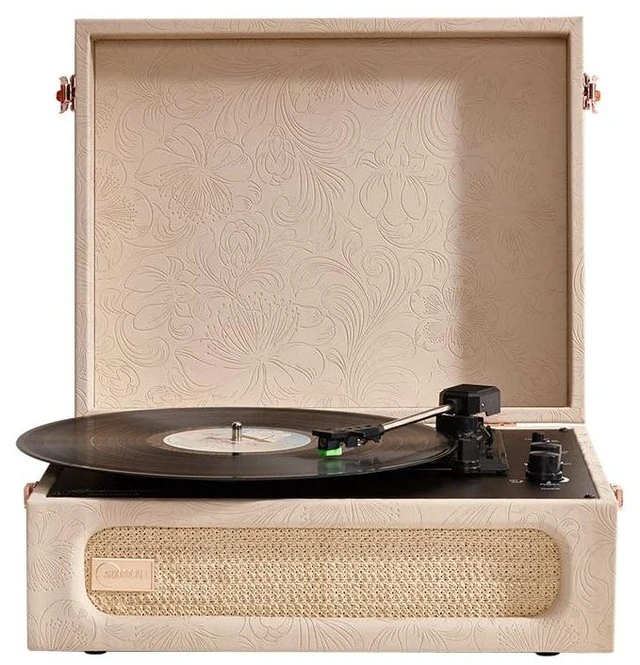 Main image of Coryphaeus Vinyl Record Player 3-Speed Bluetooth Input and Output Built-in Speakers with Magnetic Cartridge Auto Off (Flora Engraved)