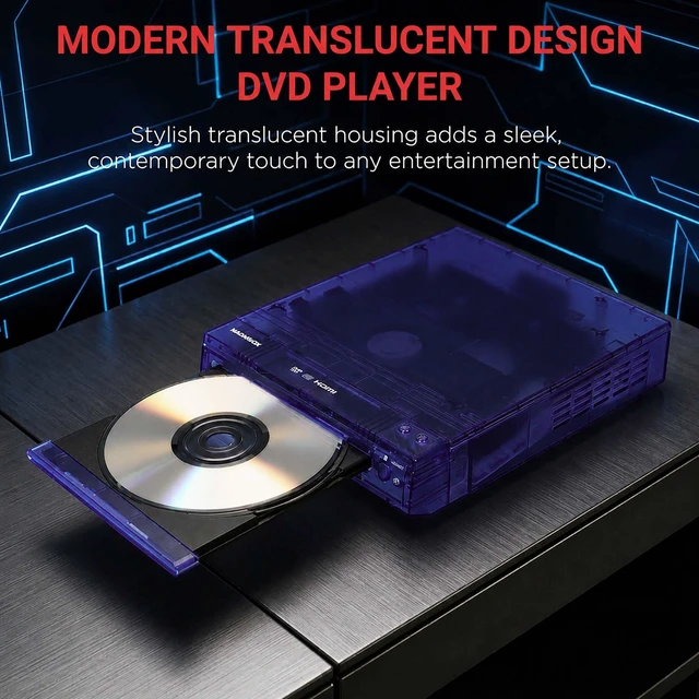 Alt view image 2 of 7 - Translucent DVD Player with HDMI Cable Included, Multi Format DVD CD MP3 Player, HDMI Output, Remote Control, PAL/NTSC Compatible, 2 Channel Audio