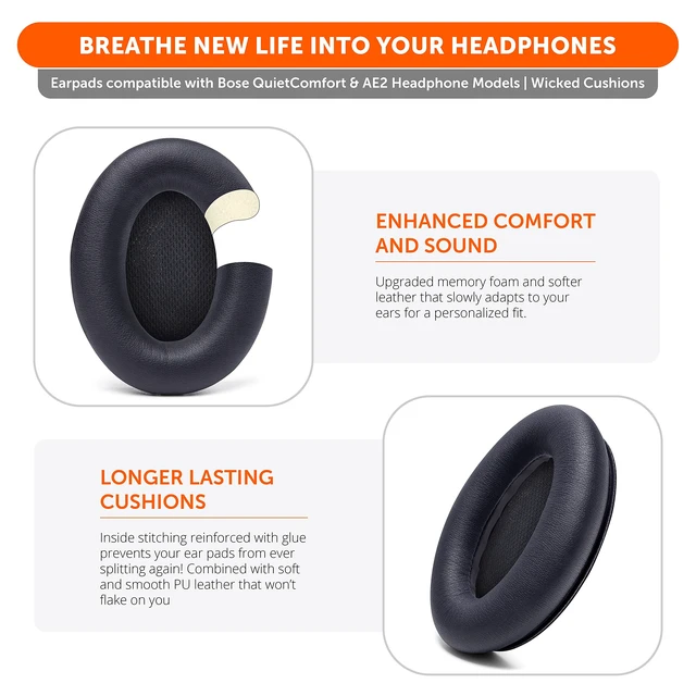 Alt view image 4 of 7 - PadZ QC15 - Replacement Ear Pads for Bose QuietComfort 15 Made by Wicked Cushions Also fits QC25, QC2, AE2, AE2i & AE2W. Supreme Comfort, Extra Durable PU Leather