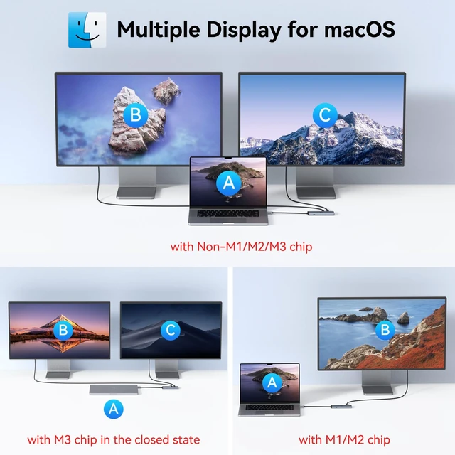 Alt view image 3 of 7 - USB C Splitter Dual Monitors for MacBook Pro, 2USB-C Video Output 4K@60Hz, 10Gbps Data Transfer, 100W PD Charging, Dual Monitor Adapter Dongle for USB C Monitor, Windows, MacBook Pro/Air
