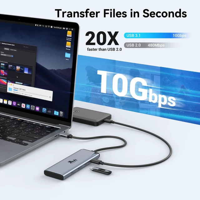 Alt view image 6 of 7 - USB C Splitter Dual Monitors for MacBook Pro, 2USB-C Video Output 4K@60Hz, 10Gbps Data Transfer, 100W PD Charging, Dual Monitor Adapter Dongle for USB C Monitor, Windows, MacBook Pro/Air
