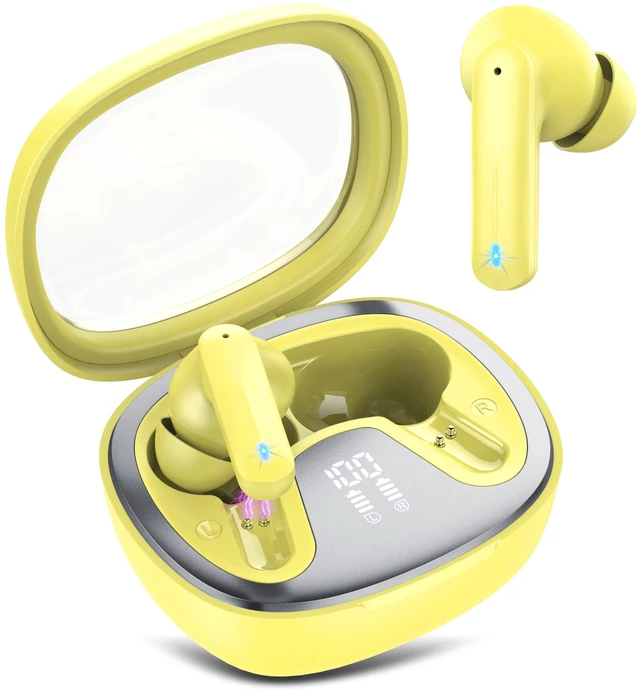 Main image of Wireless Earbuds Bluetooth 5.4 in Ear Earbuds HiFi Stereo Headphones,Yellow 4 ENC Noise Cancelling Mic, 45H, LED Display, IP7 Waterproof Ear Buds for Android/iOS, Earphones for Phone Sports