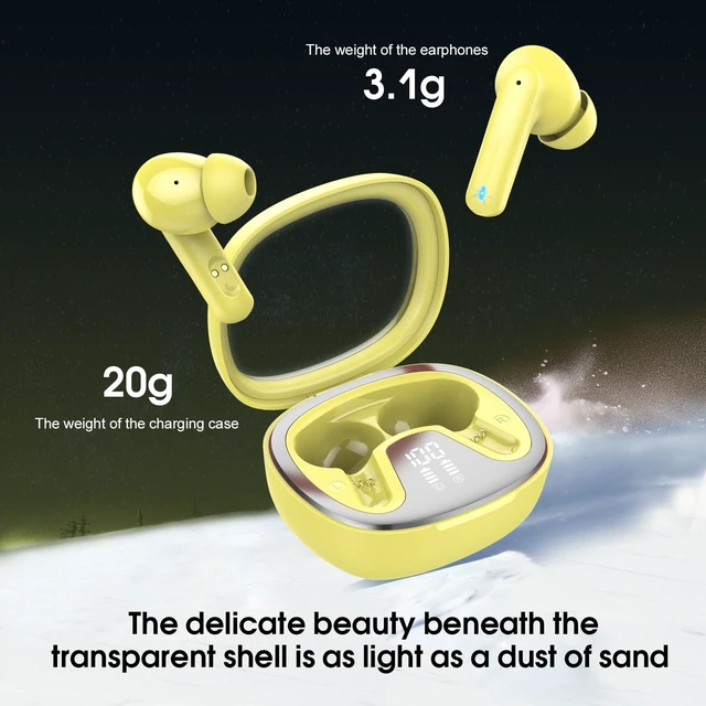 Alt view image 6 of 7 - Wireless Earbuds Bluetooth 5.4 in Ear Earbuds HiFi Stereo Headphones,Yellow 4 ENC Noise Cancelling Mic, 45H, LED Display, IP7 Waterproof Ear Buds for Android/iOS, Earphones for Phone Sports