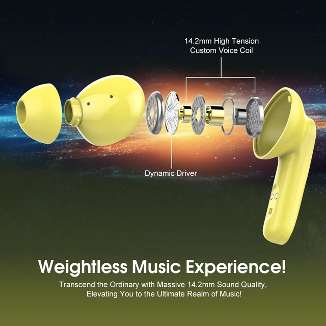 Alt view image 3 of 7 - Wireless Earbuds Bluetooth 5.4 in Ear Earbuds HiFi Stereo Headphones,Yellow 4 ENC Noise Cancelling Mic, 45H, LED Display, IP7 Waterproof Ear Buds for Android/iOS, Earphones for Phone Sports