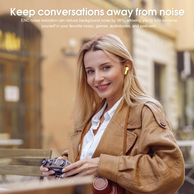 Alt view image 7 of 7 - Wireless Earbuds Bluetooth 5.4 in Ear Earbuds HiFi Stereo Headphones,Yellow 4 ENC Noise Cancelling Mic, 45H, LED Display, IP7 Waterproof Ear Buds for Android/iOS, Earphones for Phone Sports
