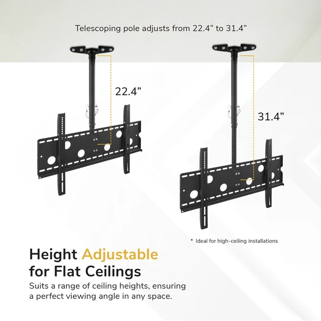 Alt view image 6 of 7 - Ceiling TV Mount for 3286 Inch LCD LED OLED TVs Hanging Full Motion Swivel, Tilt & Height Adjustable Bracket 175 lb, VESA 800x450 Home, Gym, Patio, Restaurant & Commercial Use