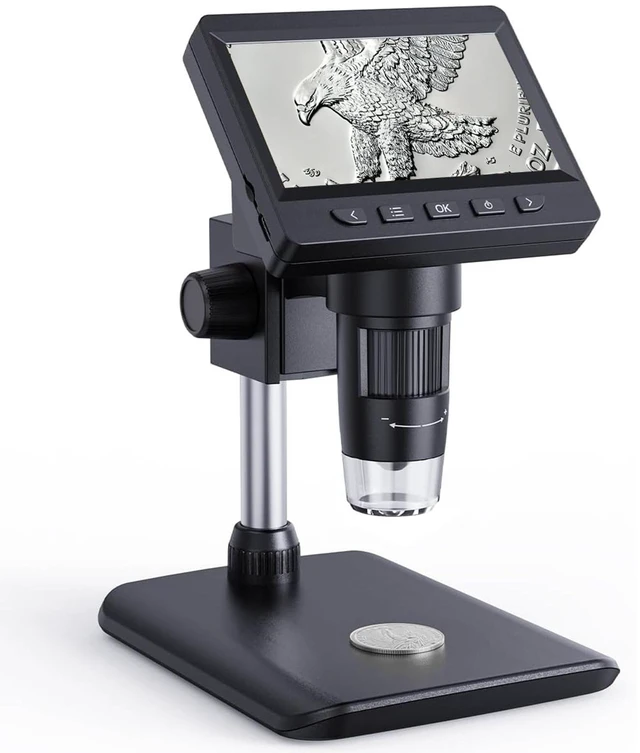 Main image of Digital Microscope, Coin Microscope with Light Adjustable Brightness 4.3" HD LCD Screen, 1000X Zoom PC View, Compatible with MacOS & Windows - Black