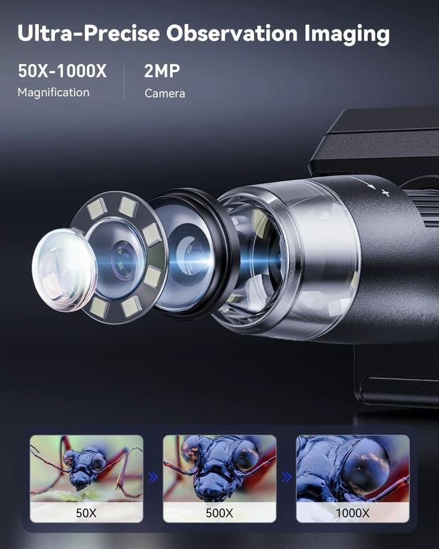Alt view image 3 of 7 - Digital Microscope, Coin Microscope with Light Adjustable Brightness 4.3" HD LCD Screen, 1000X Zoom PC View, Compatible with MacOS & Windows - Black