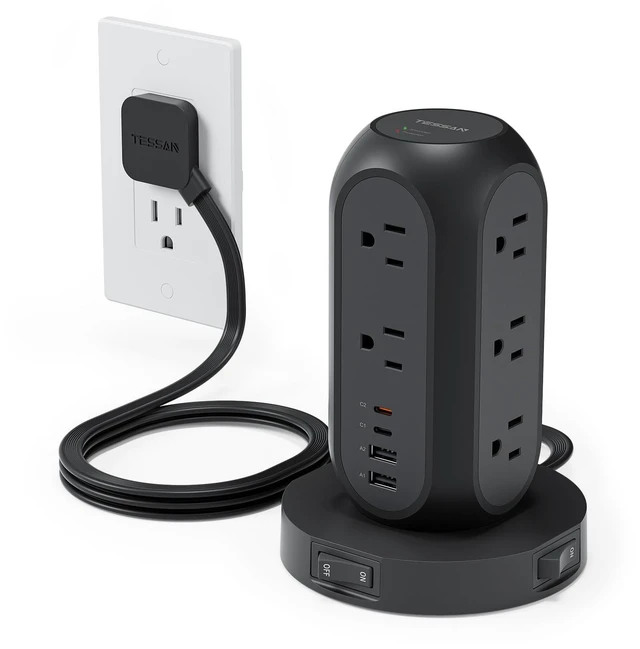 Main image of Surge Protector Power Strip with 1050J, Individual Switches, 6 Ft 11 Outlets, 4 USB Ports (2 USB C), Flat Extension Cord, 20W Charging Station for Multiple Devices, for Office, Dorm Room