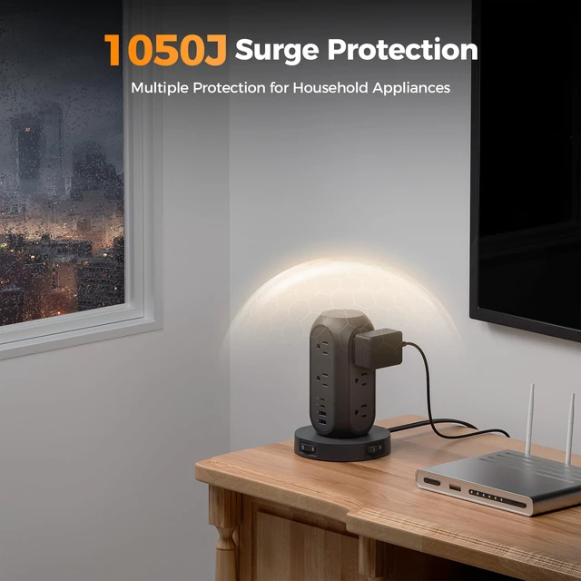 Alt view image 5 of 7 - Surge Protector Power Strip with 1050J, Individual Switches, 6 Ft 11 Outlets, 4 USB Ports (2 USB C), Flat Extension Cord, 20W Charging Station for Multiple Devices, for Office, Dorm Room