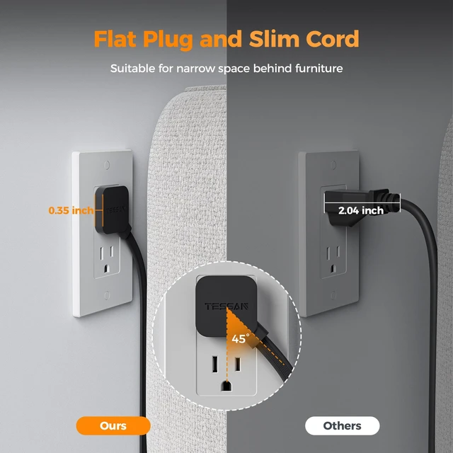 Alt view image 6 of 7 - Surge Protector Power Strip with 1050J, Individual Switches, 6 Ft 11 Outlets, 4 USB Ports (2 USB C), Flat Extension Cord, 20W Charging Station for Multiple Devices, for Office, Dorm Room