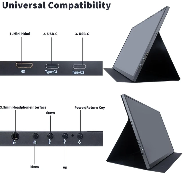 Alt view image 3 of 7 - 18.5 Inch Large Portable Monitor for Laptop, 120Hz IPS FHD 1080P USB-C HDMI Display with Sleeve Case VESA Mountable, 100% sRGB, Ultra-Slim Second Screen for PC/PS5/Switch Built-in Speaker