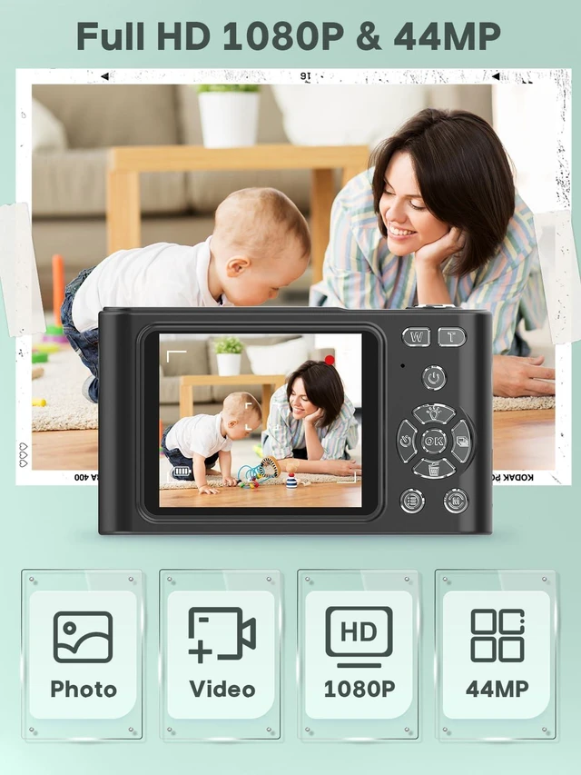 Alt view image 2 of 6 - Digital Kids Camera 1080P Vlog Camera with 64GB, Lanyard, 16X Zoom Anti Shake, Card Reader 44MP Compact Portable Point Shoot Digicam for Kid Teen Girl Boy Christmas Halloween Thanksgiving(Black)