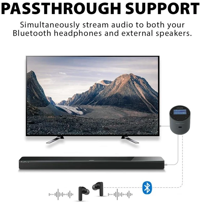 Alt view image 3 of 6 - Orbit Pro - Bluetooth TV Transmitter with LCD and Remote Connect AirPods or other headphones to TVs with optical or AUX output and adjust volume using the included remote