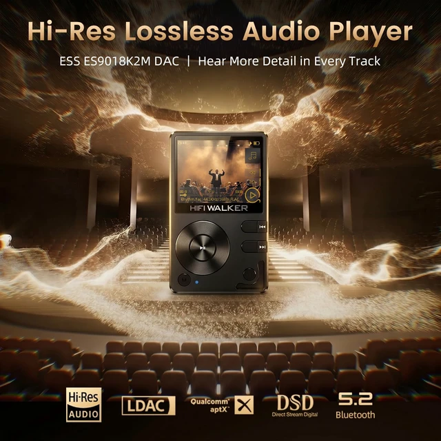 Alt view image 2 of 7 - H2 Hi-Res MP3 Player, 128GB microSD, ESS DAC, Bluetooth 5.2 Lossless digital audio player for local music: DSD128, FLAC, USB-C/USB DAC, 3.5mm headphone and line out; up to 512GB