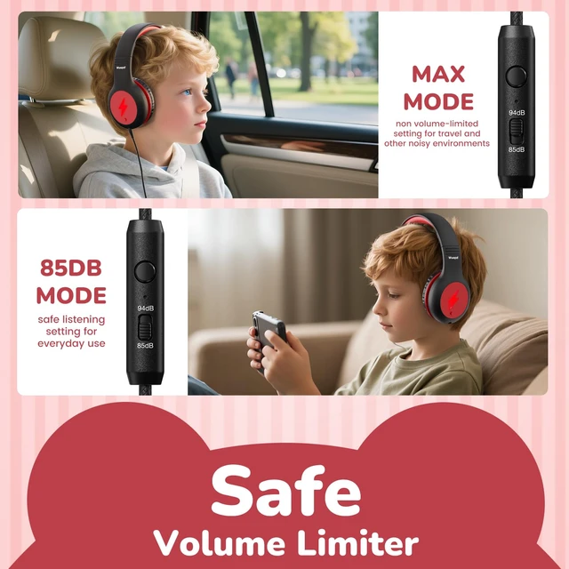 Alt view image 2 of 7 - Kids USB C Headphones for School, Safe Listening Wired Over-Ear Headphones with LED Lights, Volume Limiter & Microphone, Foldable Design for iPhone 16/ 17, iPad, Tablet