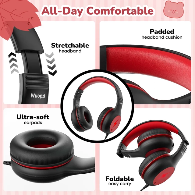 Alt view image 5 of 7 - Kids USB C Headphones for School, Safe Listening Wired Over-Ear Headphones with LED Lights, Volume Limiter & Microphone, Foldable Design for iPhone 16/ 17, iPad, Tablet