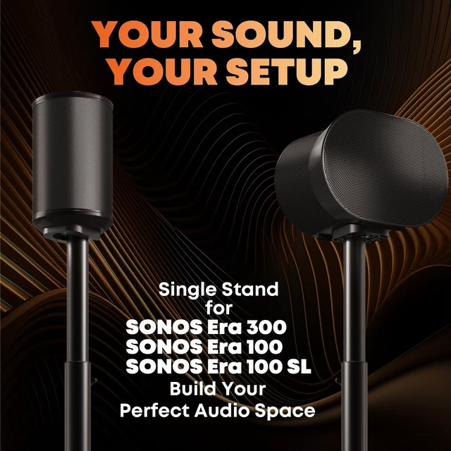 Alt view image 2 of 7 - Single Speaker Stand for Sonos Era 100, 100 SL & Era 300, Hidden Cable Set of 1, Easy to Assemble, Sturdiness, 29.139'' Height Adjustable, Two Base Mounting Design, Max holds 11lbs, Black