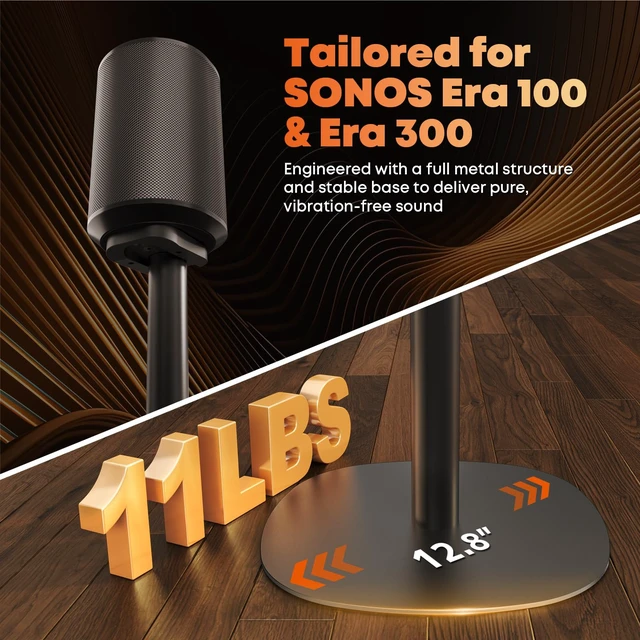Alt view image 5 of 7 - Single Speaker Stand for Sonos Era 100, 100 SL & Era 300, Hidden Cable Set of 1, Easy to Assemble, Sturdiness, 29.139'' Height Adjustable, Two Base Mounting Design, Max holds 11lbs, Black