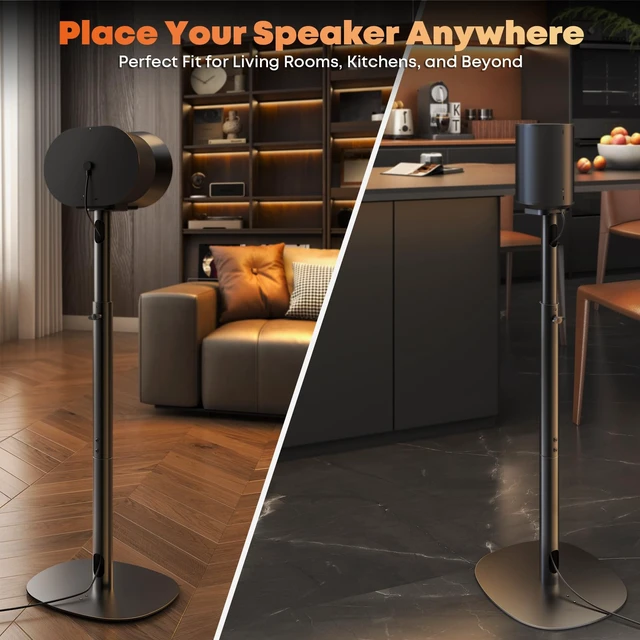 Alt view image 7 of 7 - Single Speaker Stand for Sonos Era 100, 100 SL & Era 300, Hidden Cable Set of 1, Easy to Assemble, Sturdiness, 29.139'' Height Adjustable, Two Base Mounting Design, Max holds 11lbs, Black
