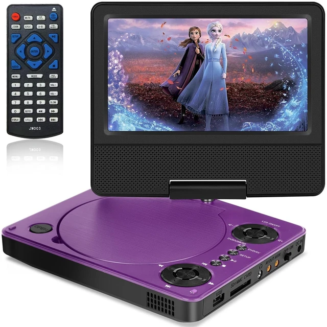 Main image of 9" Portable DVD Player for Car & Kids with 7" Swivel Screen, Purple 4-6H Playtime, Anti-Skip Protection, Dual Stereo Sound, USB/SD/AV Input, Multiple Disc Formats, TV Sync, Remote