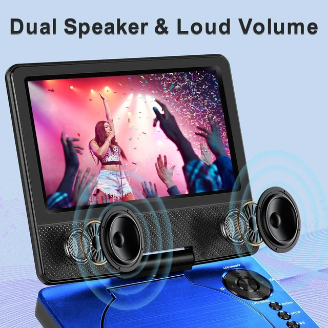 Alt view image 4 of 7 - 9" Portable DVD Player for Car & Kids with 7" Swivel Screen, Blue 4-6H Playtime, Anti-Skip Protection, Dual Stereo Sound, USB/SD/AV Input, Multiple Disc Formats, TV Sync, Remote
