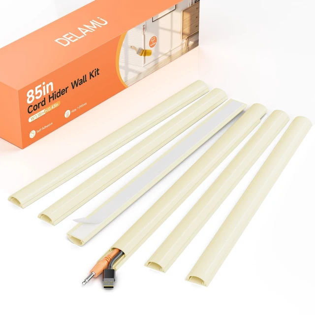 Main image of 85in Adhesive Cord Hider Wall, Mounted TV Cord Cover Kit, Multiple Cable Raceways for Wall Corner, Wire Cover Hiders for 1-2 Cables, 1.18" W X 0.43" H, Beige