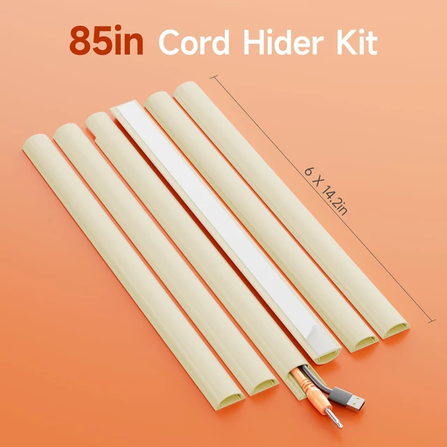 Alt view image 4 of 7 - 85in Adhesive Cord Hider Wall, Mounted TV Cord Cover Kit, Multiple Cable Raceways for Wall Corner, Wire Cover Hiders for 1-2 Cables, 1.18" W X 0.43" H, Beige