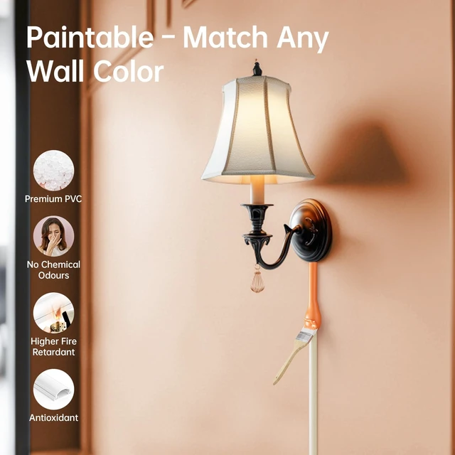 Alt view image 5 of 7 - 85in Adhesive Cord Hider Wall, Mounted TV Cord Cover Kit, Multiple Cable Raceways for Wall Corner, Wire Cover Hiders for 2-3 Cables, 1.57" W X 0.59" H, Beige