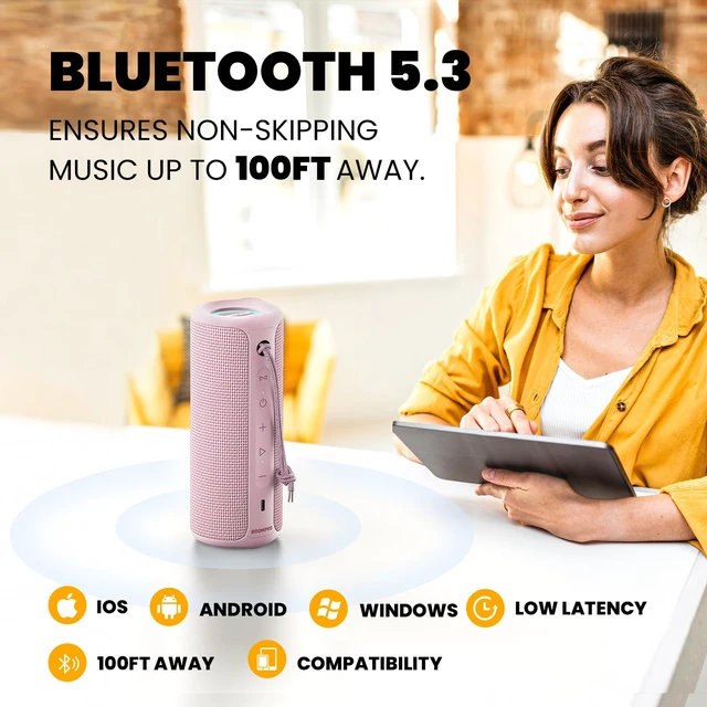 Alt view image 5 of 7 - Bluetooth Speaker 36W Stereo Sound Bass Present Woman Gifts - Pink Portable Speaker Bluetooth 5.3 Wireless USB Type C, Outdoor and Travel, 5000mAh Up to 16H Playtime, Indoor Party Home